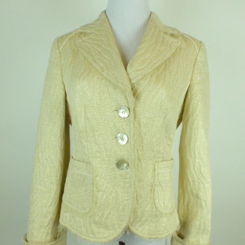 APRIORI gold blazer silk lined fringe brocade Vintage classic 8